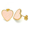 Oro Laminado Stud Earring, Gold Filled Style Heart Design, Pink Enamel Finish, Golden Finish, 02.213.0218