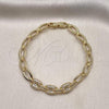 Oro Laminado Fancy Bracelet, Gold Filled Style Puff Mariner Design, with White Micro Pave, Polished, Golden Finish, 03.283.0262.07