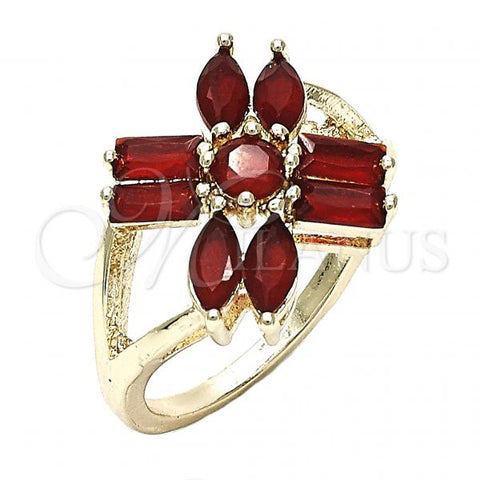 Oro Laminado Multi Stone Ring, Gold Filled Style with Ruby Cubic Zirconia, Polished, Golden Finish, 01.210.0095.1.06 (Size 6)