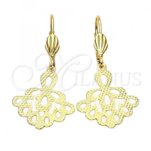 Oro Laminado Dangle Earring, Gold Filled Style Diamond Cutting Finish, Golden Finish, 5.121.012