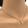 Oro Laminado Fancy Pendant, Gold Filled Style Initials Design, with White Cubic Zirconia, Polished, Golden Finish, 05.26.0028