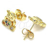 Oro Laminado Stud Earring, Gold Filled Style Teddy Bear Design, with Multicolor Micro Pave, Polished, Golden Finish, 02.210.0403.1