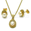 Oro Laminado Earring and Pendant Adult Set, Gold Filled Style Teardrop Design, with Ivory Pearl, Polished, Golden Finish, 10.342.0253