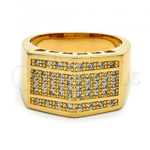 Oro Laminado Mens Ring, Gold Filled Style with White Micro Pave, Polished, Golden Finish, 01.155.0029.10 (Size 10)