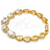 Oro Laminado Fancy Bracelet, Gold Filled Style Teardrop Design, with White Cubic Zirconia, Polished, Golden Finish, 03.221.0012.07
