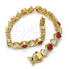 Oro Laminado Tennis Bracelet, Gold Filled Style with Ruby and White Cubic Zirconia, Polished, Golden Finish, 03.210.0068.2.08