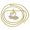 Oro Laminado Pendant Necklace, Gold Filled Style Swan Design, with White Micro Pave, Polished, Golden Finish, 04.344.0019.20