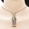 Oro Laminado Religious Pendant, Gold Filled Style Guadalupe Design, with Multicolor Cubic Zirconia, Polished, Golden Finish, 05.253.0197