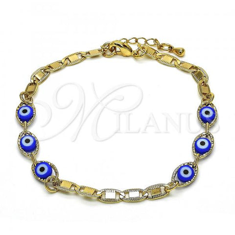 Oro Laminado Fancy Bracelet, Gold Filled Style Greek Key Design, Blue Polished, Golden Finish, 03.63.2072.2.08