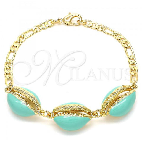 Oro Laminado Fancy Bracelet, Gold Filled Style Shell Design, Turquoise Enamel Finish, Golden Finish, 03.63.2092.08