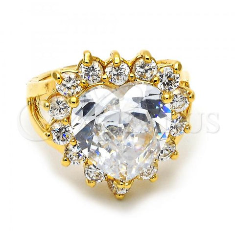 Oro Laminado Multi Stone Ring, Gold Filled Style Heart Design, with White Cubic Zirconia, Polished, Golden Finish, 5.176.074.09 (Size 9)