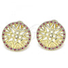 Oro Laminado Stud Earring, Gold Filled Style with Ruby and White Micro Pave, Polished, Golden Finish, 02.233.0018.2