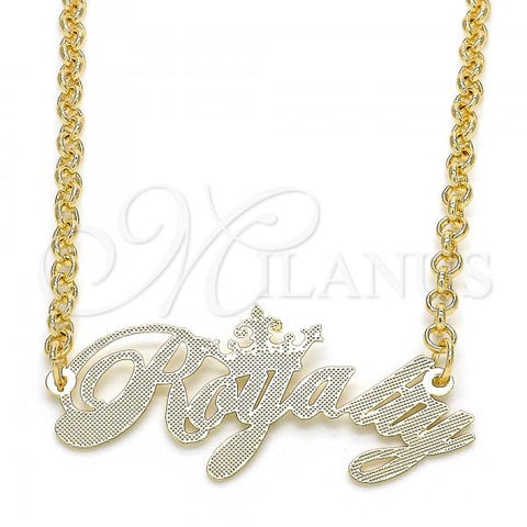Oro Laminado Pendant Necklace, Gold Filled Style Nameplate Design, Polished, Golden Finish, 04.63.1388.18