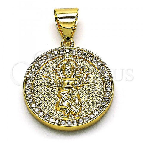 Oro Laminado Religious Pendant, Gold Filled Style Divino Niño Design, with White Micro Pave, Polished, Golden Finish, 05.342.0134