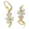 Oro Laminado Dangle Earring, Gold Filled Style Flower and Leaf Design, Polished, Tricolor, 02.351.0070.1