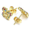 Oro Laminado Stud Earring, Gold Filled Style Butterfly Design, with Multicolor Micro Pave, Polished, Golden Finish, 02.233.0011