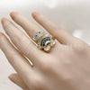 Oro Laminado Multi Stone Ring, Gold Filled Style Teddy Bear and Baguette Design, with Black Cubic Zirconia and White Micro Pave, Polished, Golden Finish, 01.284.0108.4