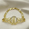 Oro Laminado Fancy Bracelet, Gold Filled Style San Judas and Figaro Design, with White Crystal, Polished, Golden Finish, 03.253.0076.07