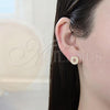 Oro Laminado Stud Earring, Gold Filled Style Star Design, with White Micro Pave, Polished, Golden Finish, 02.94.0081