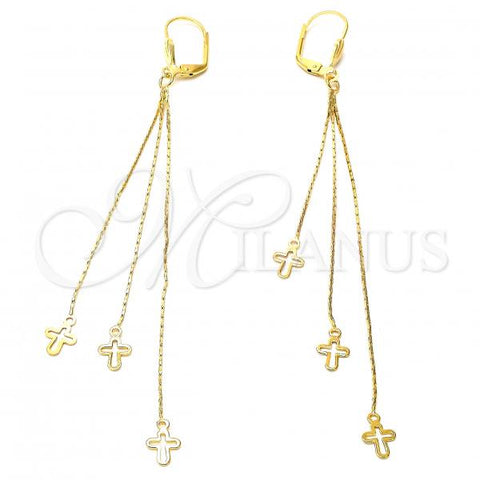 Oro Laminado Long Earring, Gold Filled Style Cross Design, Polished, Golden Finish, 02.63.0629