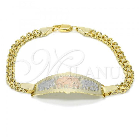 Oro Laminado ID Bracelet, Gold Filled Style Elephant Design, Polished, Tricolor, 03.63.1917.1.08