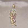 Oro Laminado Religious Pendant, Gold Filled Style San Judas Design, Diamond Cutting Finish, Tricolor, 05.196.0007.2