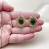 Oro Laminado Stud Earring, Gold Filled Style Cluster and Flower Design, with Green and White Cubic Zirconia, Polished, Golden Finish, 02.436.0003.1
