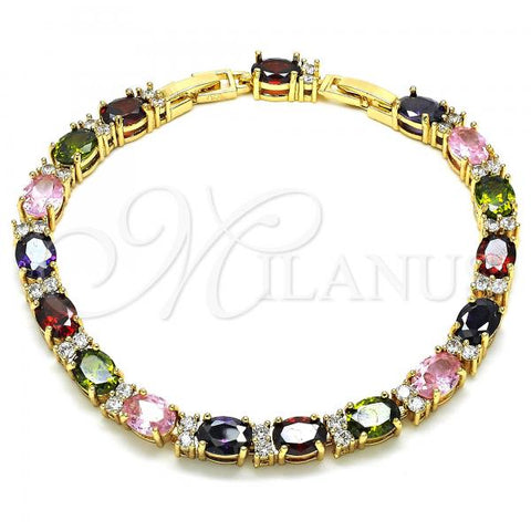 Oro Laminado Tennis Bracelet, Gold Filled Style with Multicolor Cubic Zirconia, Polished, Golden Finish, 03.206.0004.10.07