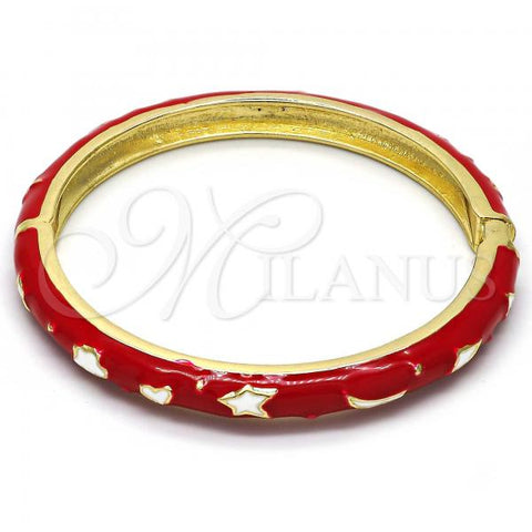 Oro Laminado Individual Bangle, Gold Filled Style Star and Moon Design, Red Enamel Finish, Golden Finish, 07.246.0005.5.05 (07 MM Thickness, Size 5 - 2.50 Diameter)