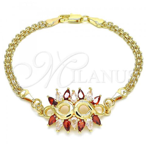 Oro Laminado Fancy Bracelet, Gold Filled Style with Garnet and White Cubic Zirconia, Polished, Golden Finish, 03.63.2126.08