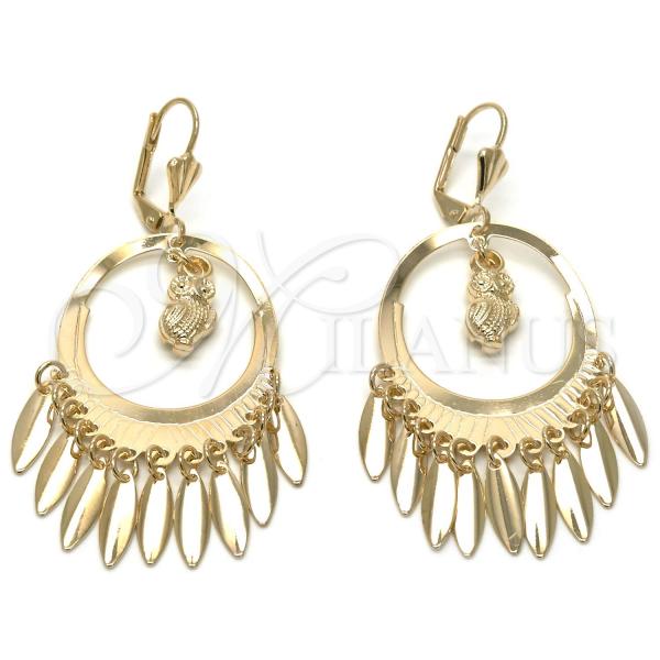 Oro Laminado Chandelier Earring, Gold Filled Style Owl Design, Polished, Golden Finish, 02.32.0540.1