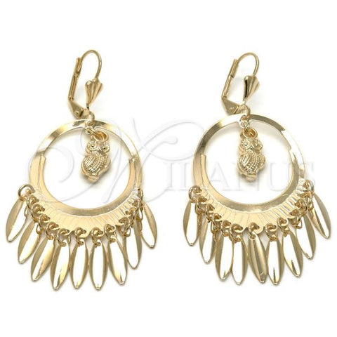 Oro Laminado Chandelier Earring, Gold Filled Style Owl Design, Polished, Golden Finish, 02.32.0540.1