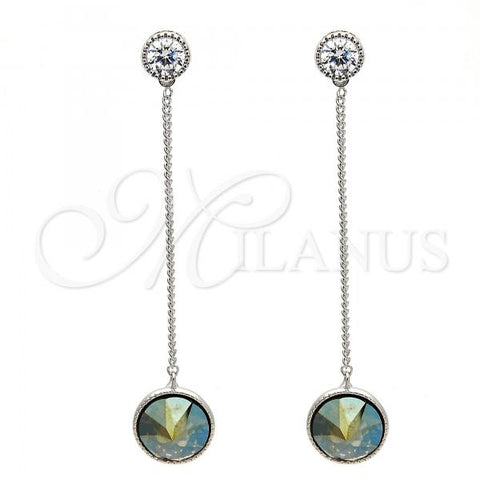 Rhodium Plated Long Earring, with Black Diamond Swarovski Crystals and White Cubic Zirconia, Polished, Rhodium Finish, 02.239.0024.2