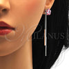 Rhodium Plated Long Earring, Flower Design, with Light Rose Swarovski Crystals, Polished, Rhodium Finish, 02.239.0022.1