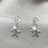 Sterling Silver Long Earring, Flower Design, with White Cubic Zirconia, Polished, Silver Finish, 02.401.0065