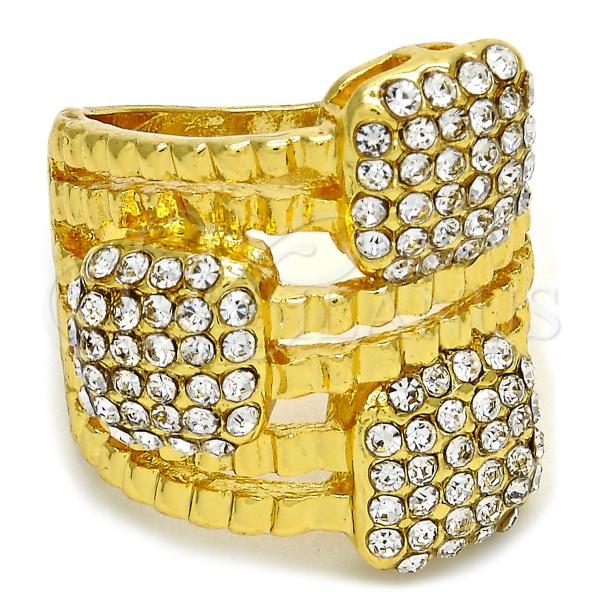 Oro Laminado Multi Stone Ring, Gold Filled Style with White Crystal, Polished, Golden Finish, 01.241.0019.09 (Size 9)