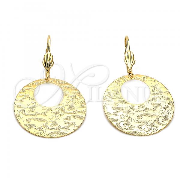 Oro Laminado Dangle Earring, Gold Filled Style Diamond Cutting Finish, Golden Finish, 5.086.007