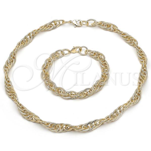 Oro Laminado Necklace and Bracelet, Gold Filled Style Diamond Cutting Finish, Golden Finish, 06.372.0064