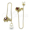 Oro Laminado Threader Earring, Gold Filled Style Elephant Design, with Garnet Micro Pave, Polished, Golden Finish, 02.210.0338.1