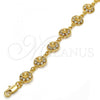 Gold Tone Fancy Bracelet, Flower and Rattle Charm Design, with White Crystal, Polished, Golden Finish, 03.270.0004.07.GT