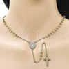 Oro Laminado Thin Rosary, Gold Filled Style Guadalupe and Crucifix Design, with White Cubic Zirconia, Polished, Golden Finish, 09.213.0065.24