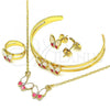 Butterfly Design, with White Crystal, Pink Enamel Finish, Golden Finish, 06.361.0001