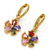 Oro Laminado Dangle Earring, Gold Filled Style Flower Design, with Multicolor Cubic Zirconia, Polished, Golden Finish, 02.217.0059.1