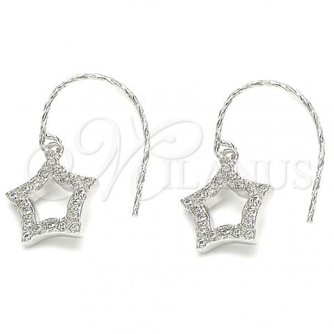 Sterling Silver Dangle Earring, Star Design, with White Cubic Zirconia, Polished, Rhodium Finish, 02.366.0017