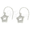 Sterling Silver Dangle Earring, Star Design, with White Cubic Zirconia, Polished, Rhodium Finish, 02.366.0017