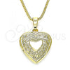 Oro Laminado Pendant Necklace, Gold Filled Style Heart and Bow Design, Polished, Golden Finish, 04.117.0019.20