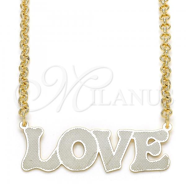 Oro Laminado Pendant Necklace, Gold Filled Style Nameplate and Love Design, Polished, Golden Finish, 04.63.1386.18