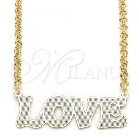 Oro Laminado Pendant Necklace, Gold Filled Style Nameplate and Love Design, Polished, Golden Finish, 04.63.1386.18