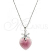 Rhodium Plated Pendant Necklace, Heart and Flower Design, with Amethyst Swarovski Crystals and White Cubic Zirconia, Polished, Rhodium Finish, 04.239.0019.1.16