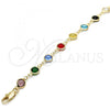 Oro Laminado Fancy Anklet, Gold Filled Style with Multicolor Crystal, Polished, Golden Finish, 03.326.0001.10